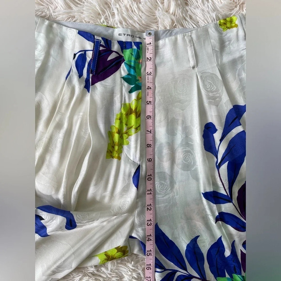 Etro floral print silk viscose blend high rise pockets white size 46/L/10 - Picture 5 of 11